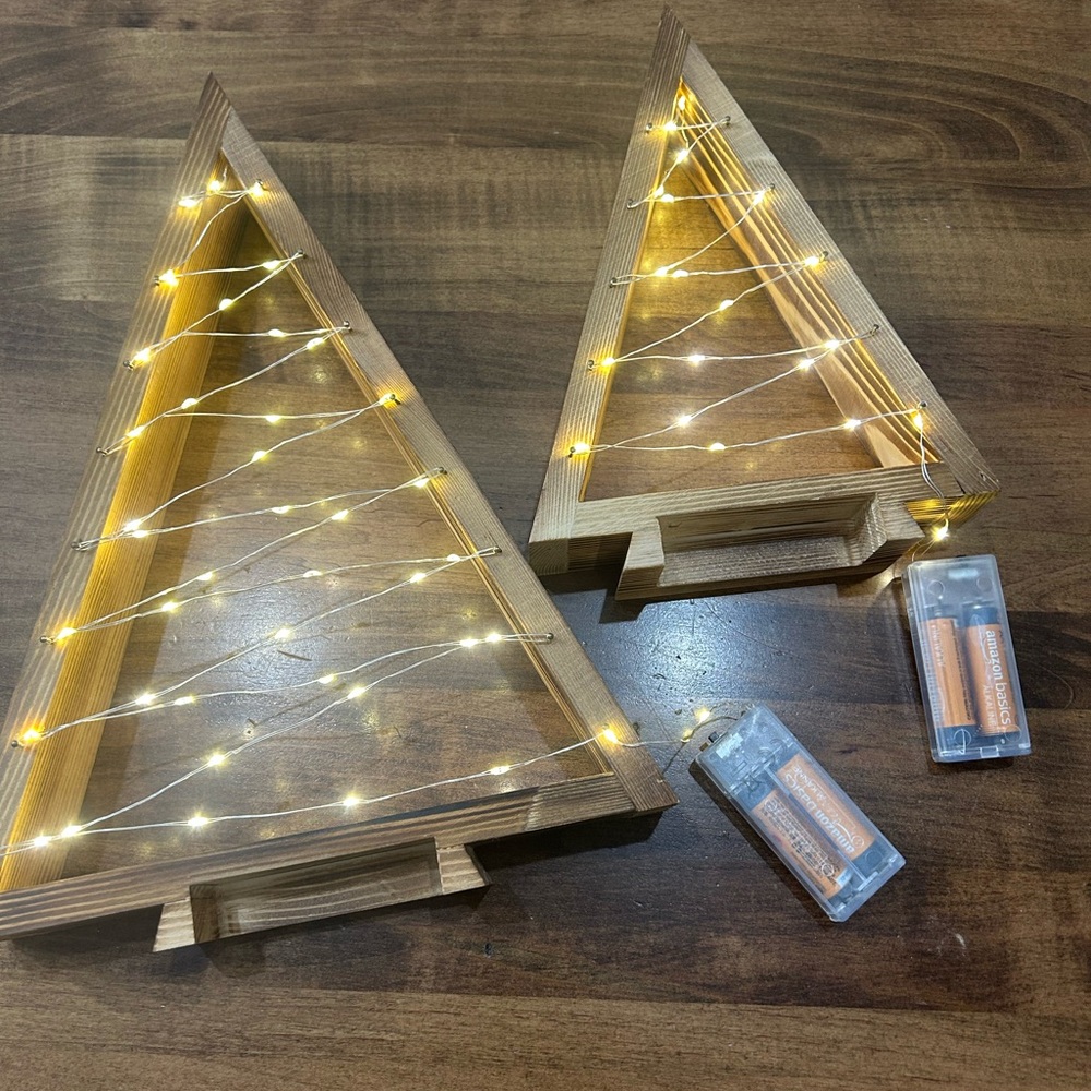 Set of 2 - Lighted Wooden Trees Decoration